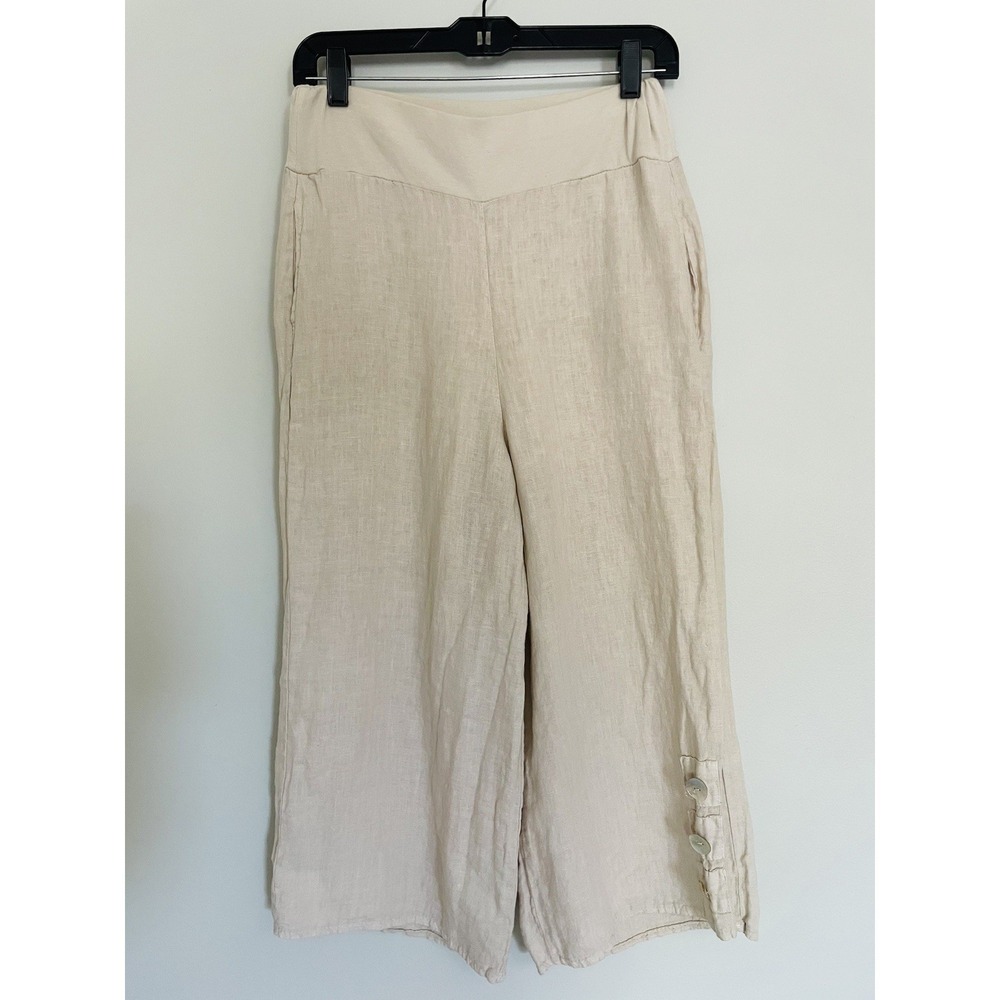 Luca Vanucci Made In Italy 100% Linen Wide Leg High Waisted Culottes. Size Med.